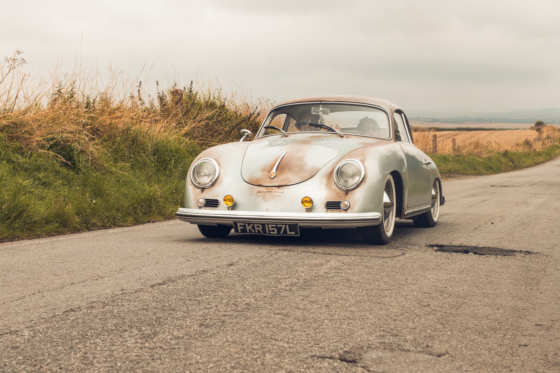 Classic Porsche on road in the Wolds