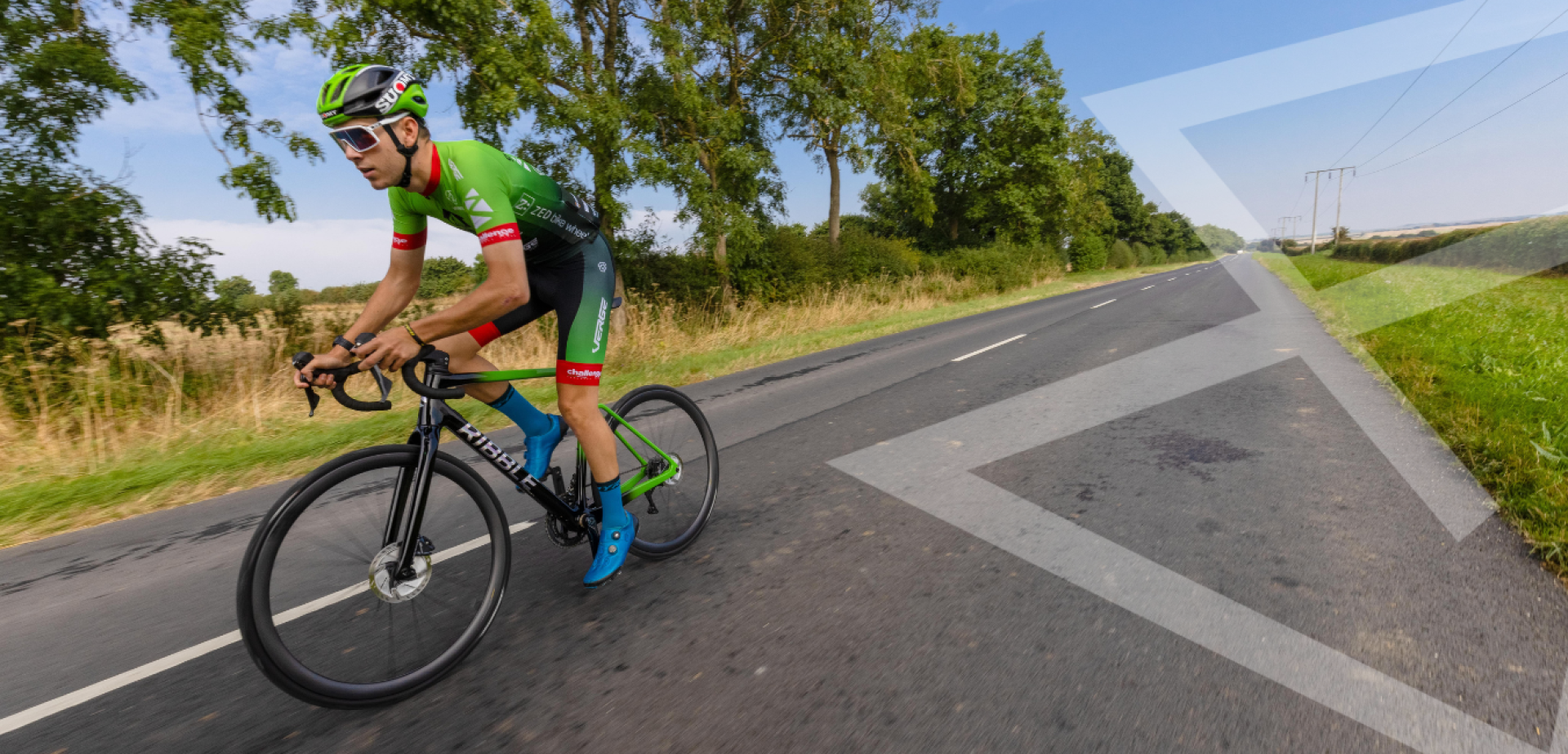 Picture of road cyclist on a main road on the Wolds Way